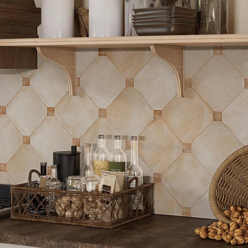 Merola Tile Laverton Octagon Arena with Taco Natural 7-7/8" x 7-7/8" Porcelain Floor and Wall Tile