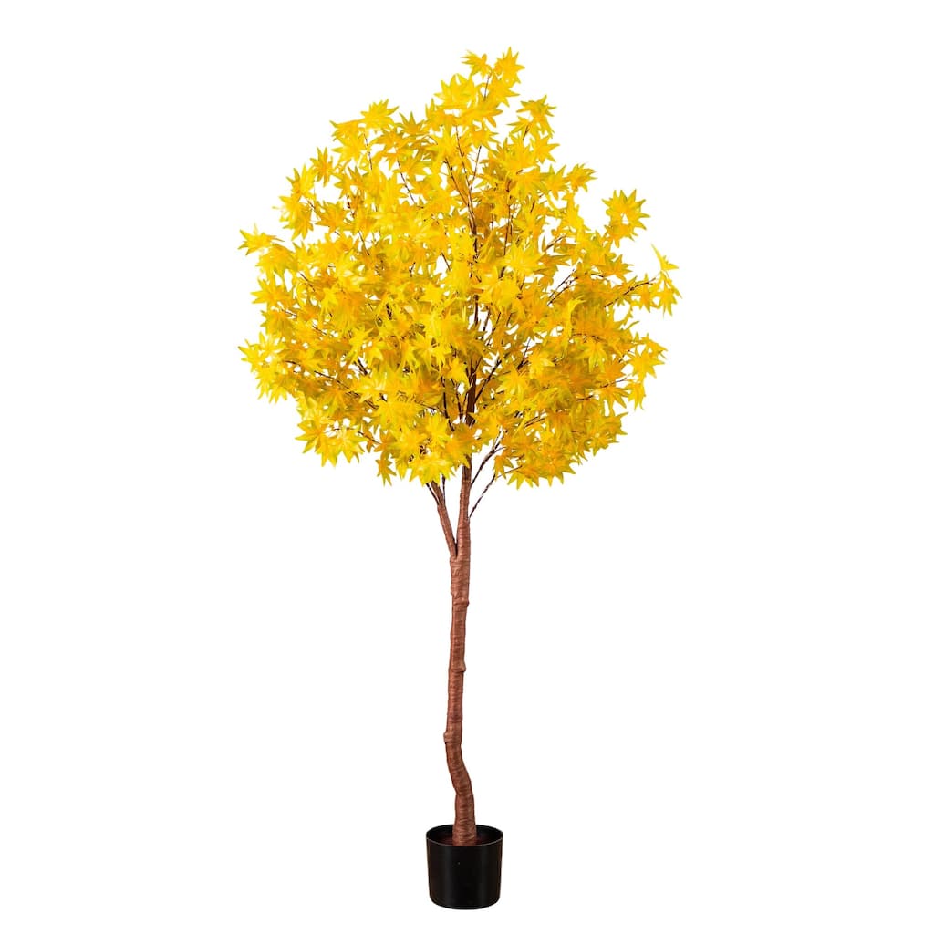 Pre-Lit Fall Yellow Maple Artificial Potted Tree - 6' - Warm White LED Lights