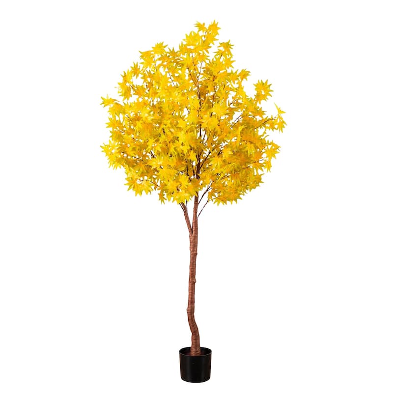 Pre-Lit Fall Yellow Maple Artificial Potted Tree - 6' - Warm White LED Lights