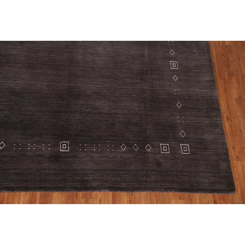 Hand Knotted Oriental 100% Wool Carpet Tribal Animal Pictorial Greys & Charcoal Gabbeh Area Rug - 9' 9'' X 6' 7''