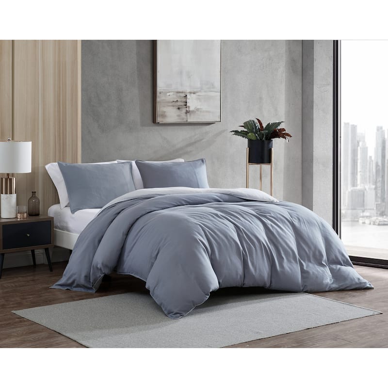 Kenneth Cole New York Nila Reversible Duvet Cover Set - Grey - Full - Queen