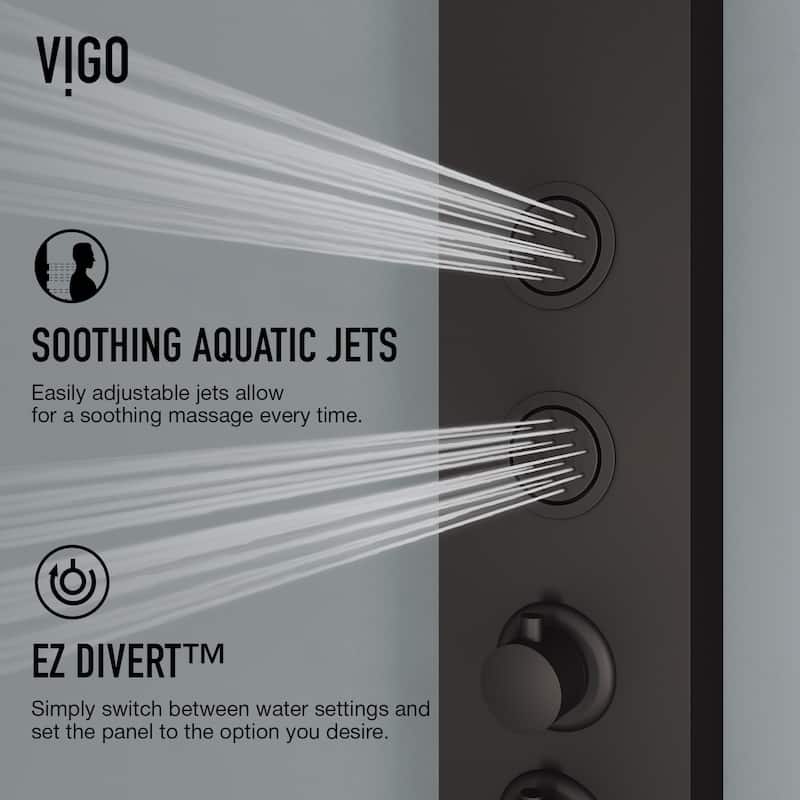 VIGO Bowery 59" H x 6" W 4-Jet Shower Panel with Round Shower Head and Tub Filler