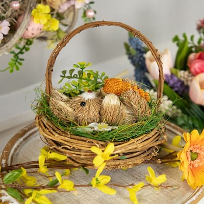 Sisal Easter Bunny in Woven Basket Decoration - 6.5"