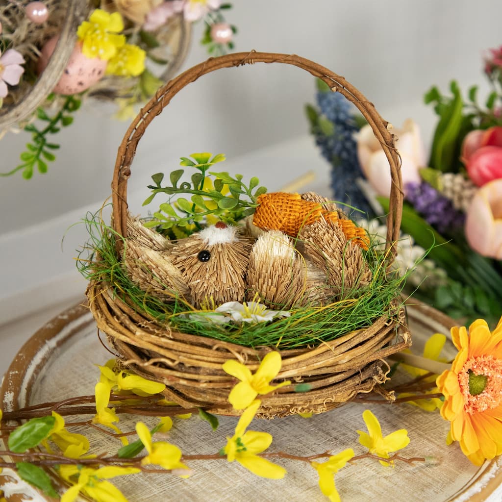 Sisal Easter Bunny in Woven Basket Decoration - 6.5"