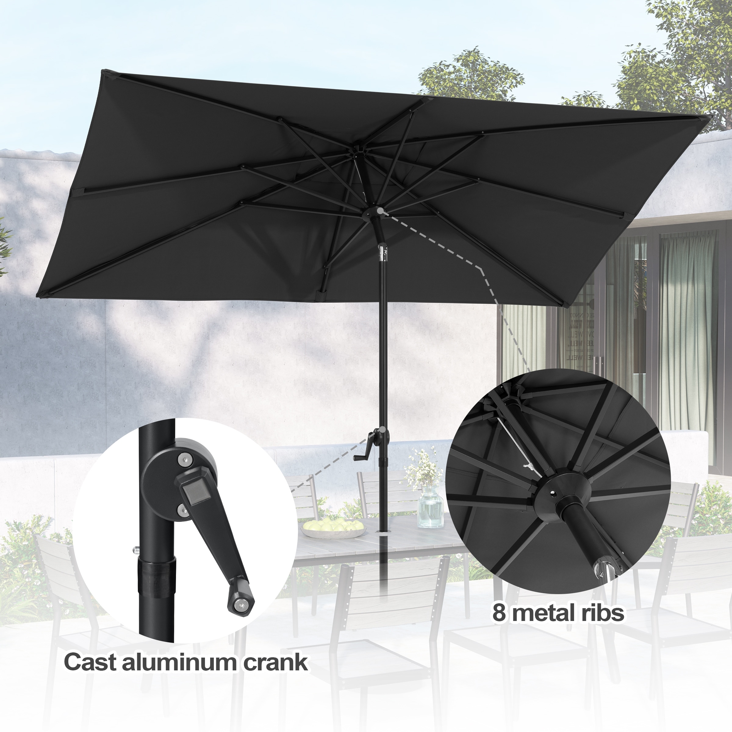 5 foot patio umbrella ribs Rectangle top design 9ft Market Patio Umbrella 8