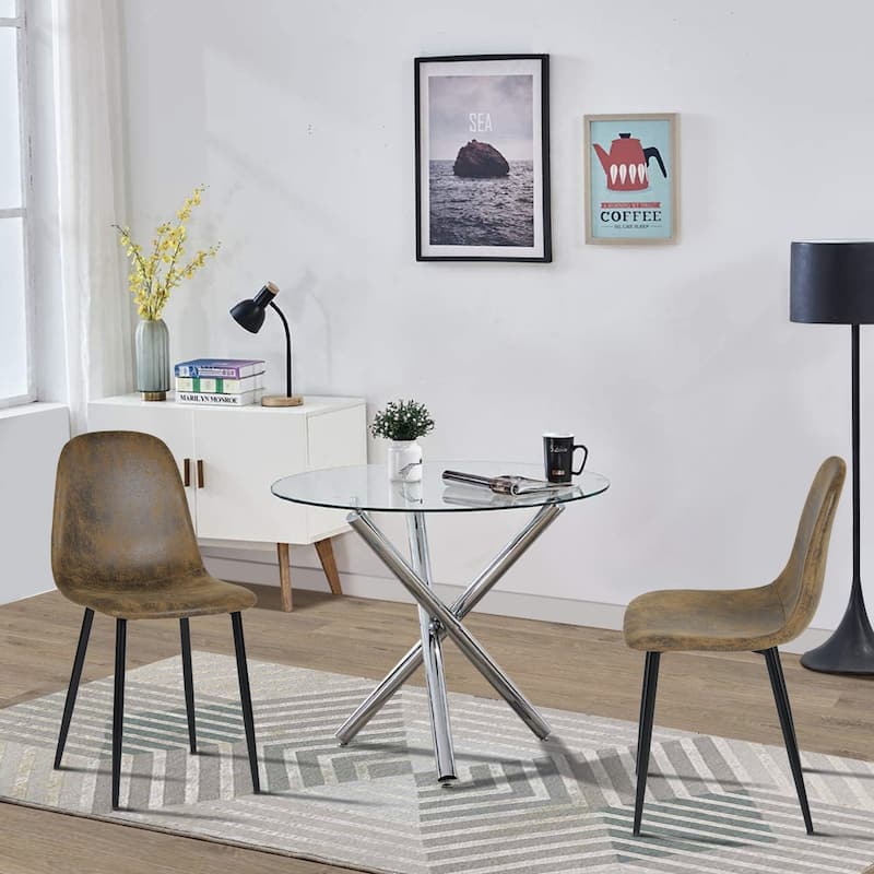 Homy Casa Set of 6/4/2 Faux Suede Dining Chairs Black Metal Legs, Brown