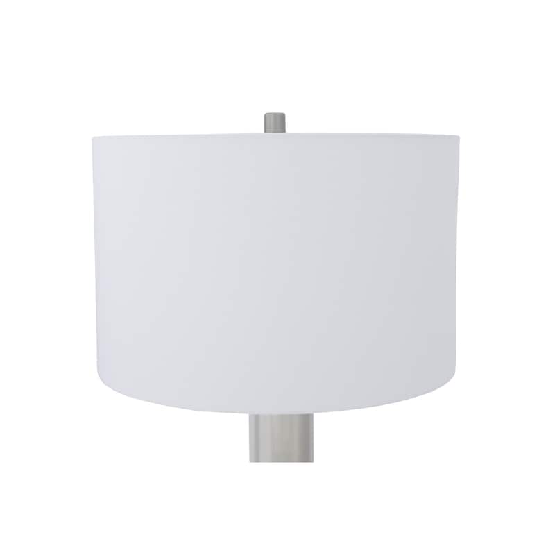 Modern Stacked Metal Table Lamp with Glass Accents and Linen Shade