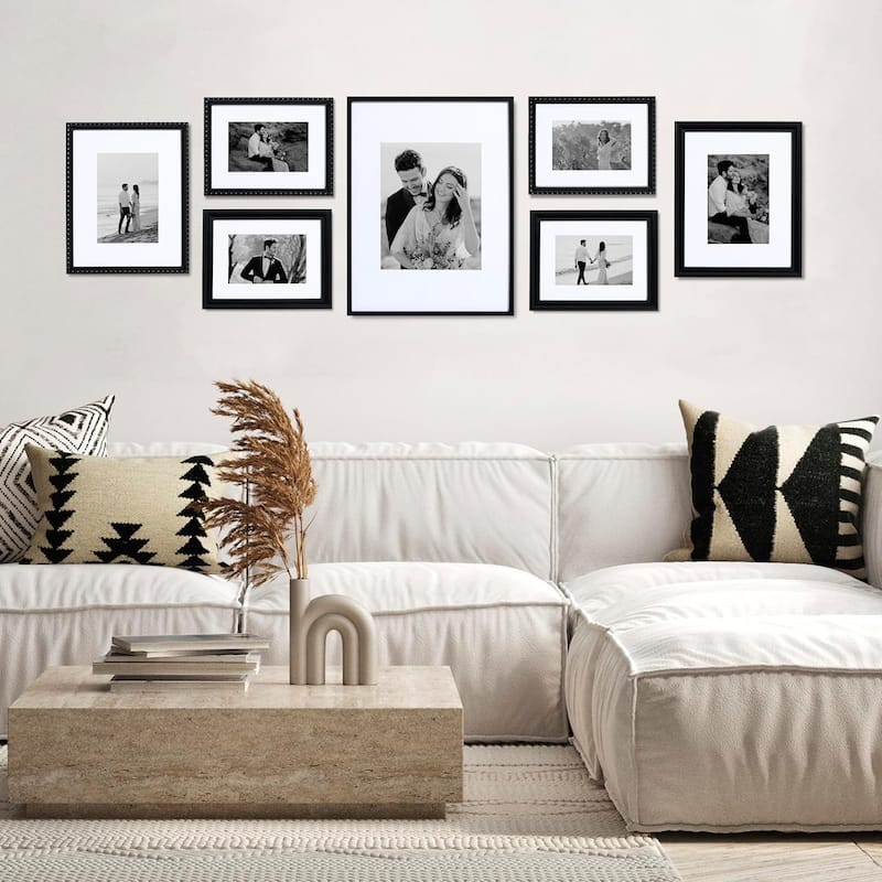 Camden Reed 7 Piece Gallery Wall Frame Set, (1) 12x16 Inch, (2) 8x10 Inch, and (4) 6x8 Inch, Black/Gold
