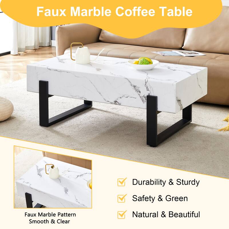 Beautiful Coffee Table with Marble Veneer Home Sofa Side Table with Metal Legs Living Room Center Table