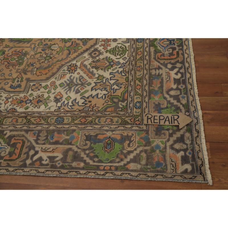 Hand Knotted Oriental 100% Wool Carpet Traditional Floral Peach Tabriz Area Rug - 11' 9'' X 8' 10''
