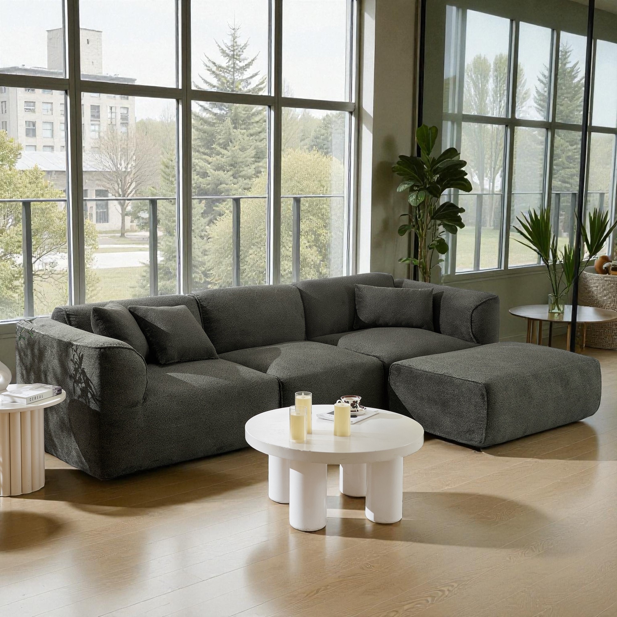 122" Luxury Velvet 4-Seater Sofa with Pure Sponge Cushions, Detachable Ottoman and 3 Throw Pillows for Living Room