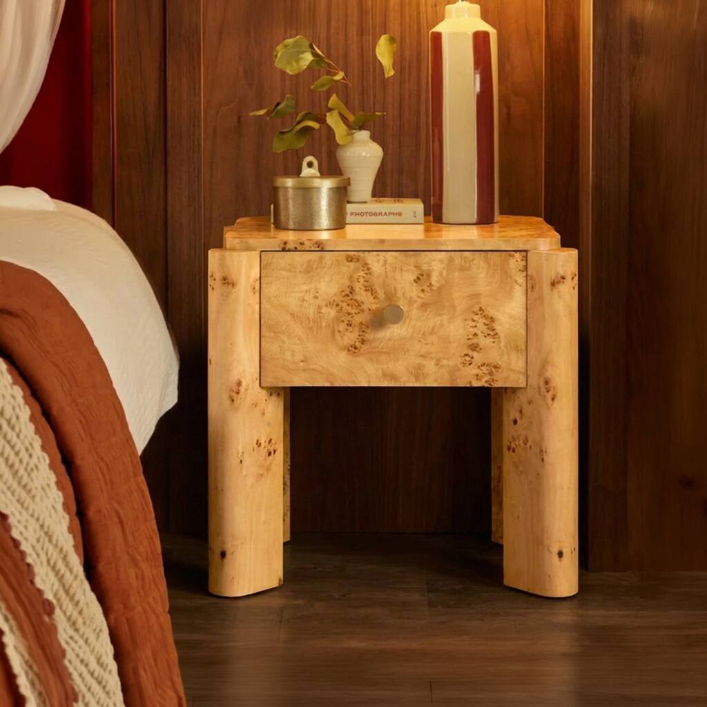 Studio London Nightstand Maple Burl Bedside Table Easy Assembly for Stylish