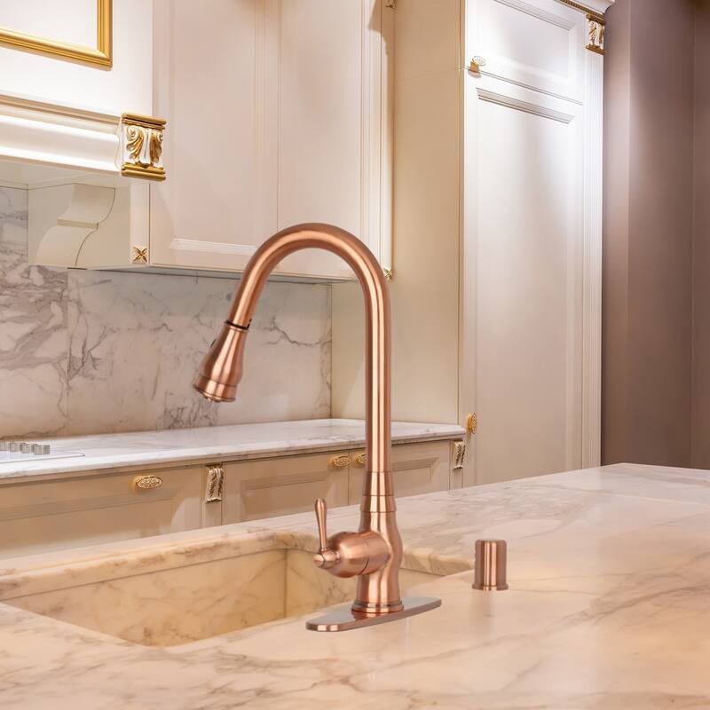 Copper Kitchen Faucet with Single Handle and Pull Down Sprayer
