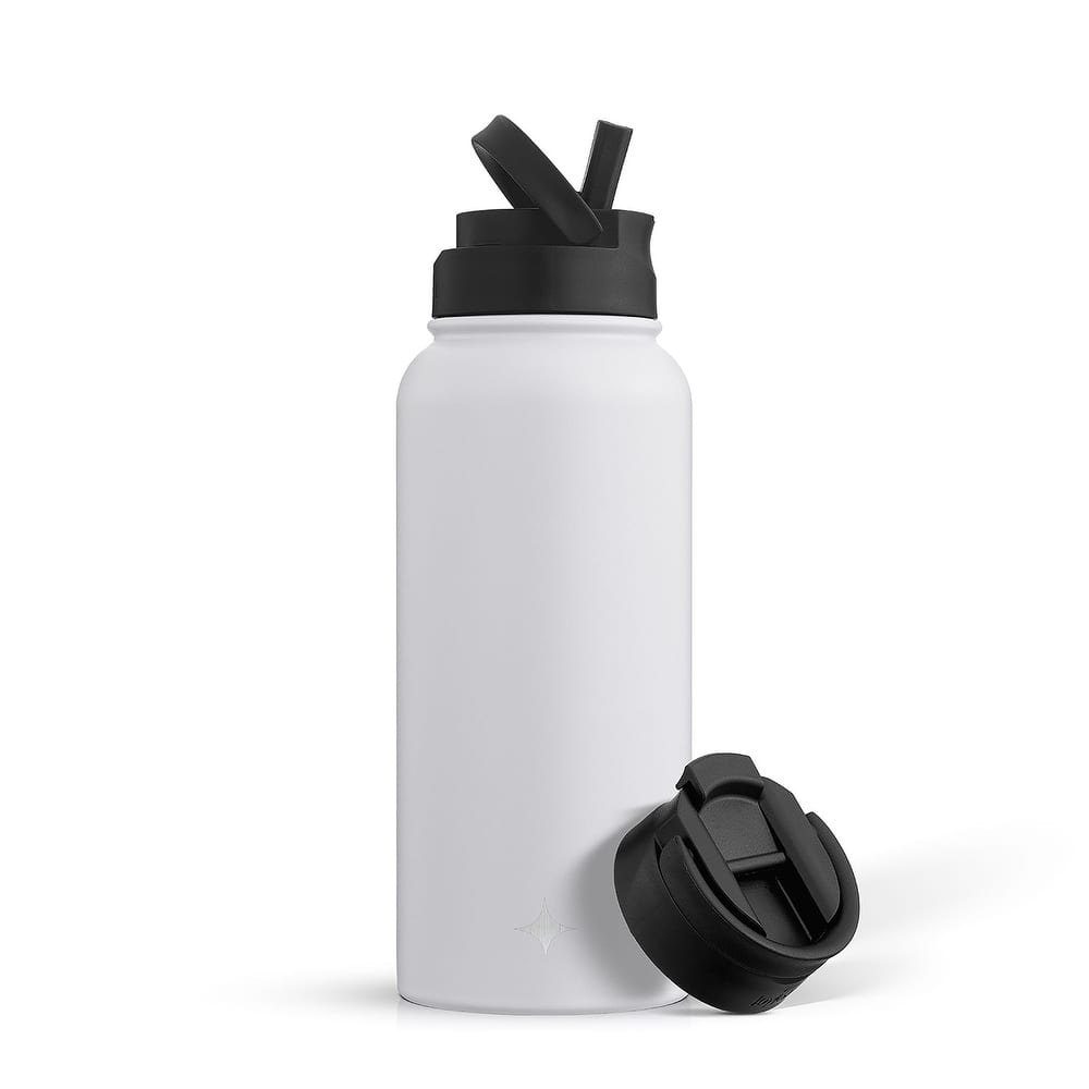 JoyJolt Vacuum Insulated Stainless Steel Water Bottle with Flip Lid & Sport Straw Lid - 32 oz