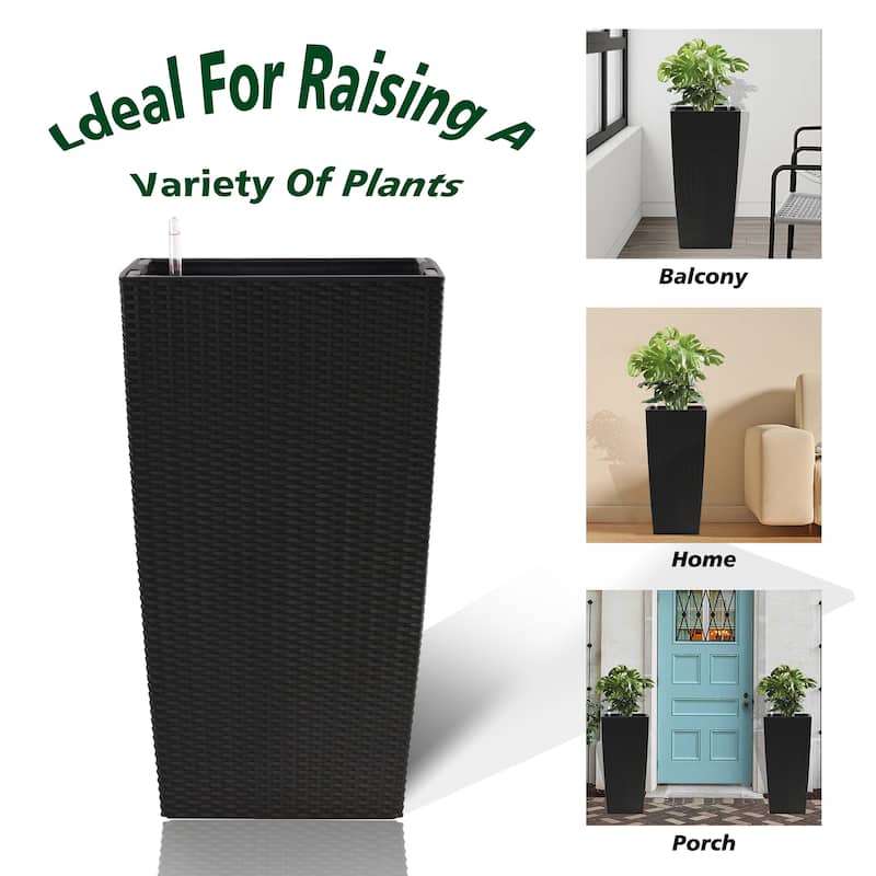 Self-Watering Rattan Enhanced Outdoor Planter with Dual-Basin Design