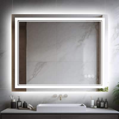 Durx-litecrete LED Wall Mirror Rectangular Frameless Dual Strips LED Bathroom Vanity Mirror