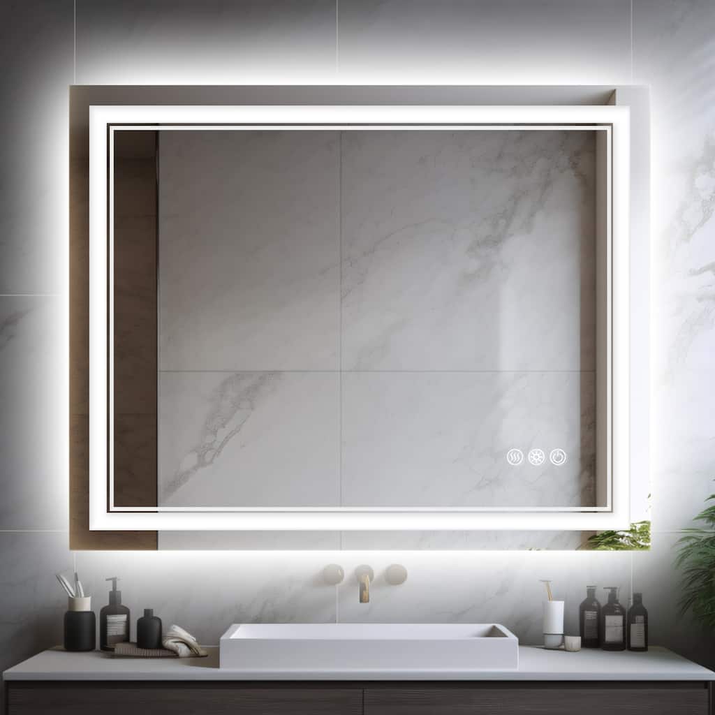 Durx-litecrete LED Wall Mirror Rectangular Frameless Dual Strips LED Bathroom Vanity Mirror