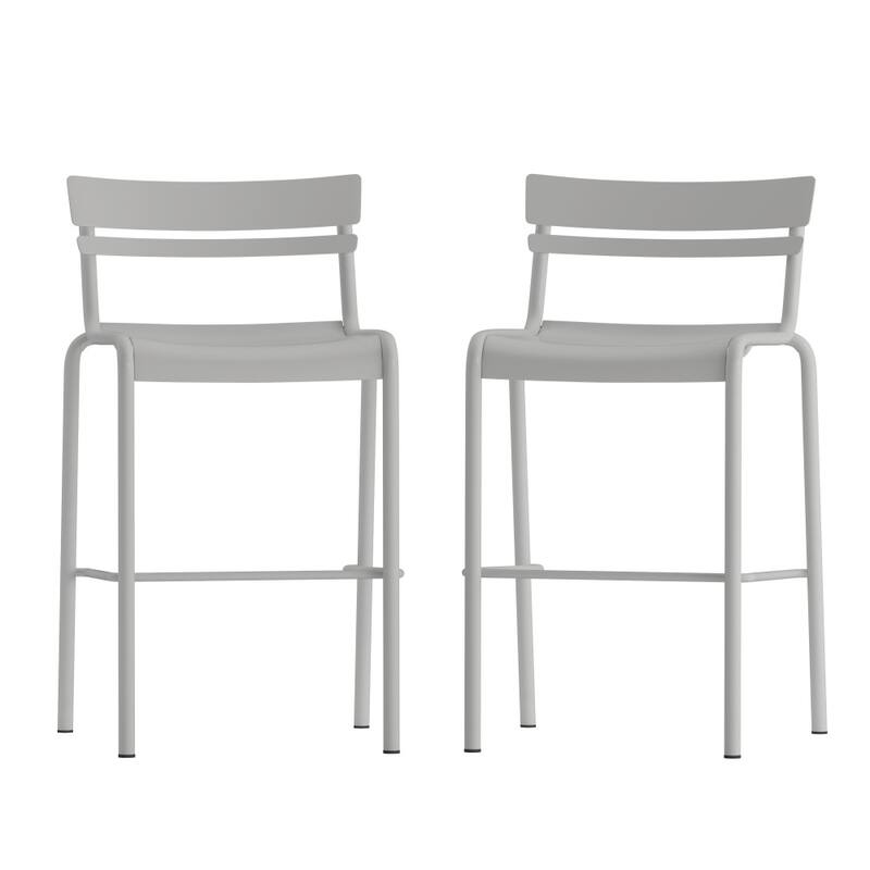 2PK Modern Commercial Grade 2 Slat Indoor/Outdoor Steel Bar Stool