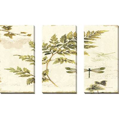 "Ivies and Ferns III Crop" 3 Piece Set on Canvas