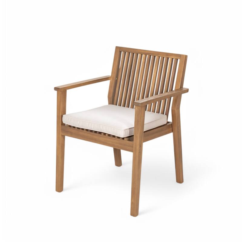 Roomfitters Patio Dining Chairs, Acacia Wood Armchairs with Cushions, Outdoor Seating in Brown