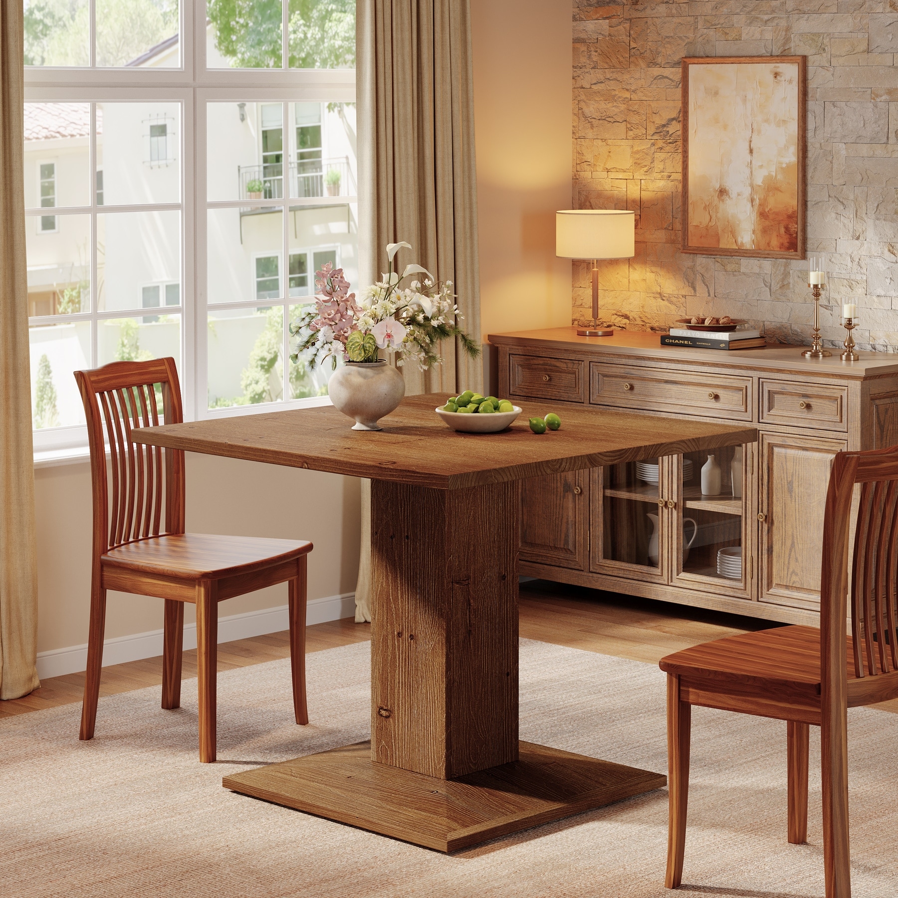 Solid Wood Square Dining Table, 31.5-Inch Rustic Small Kitchen Table