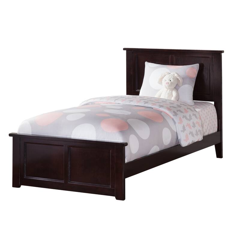 Twin Extra Long Bed with Footboard - Traditional Hardwood Bed Frame - Espresso Finish - Bedroom Furniture