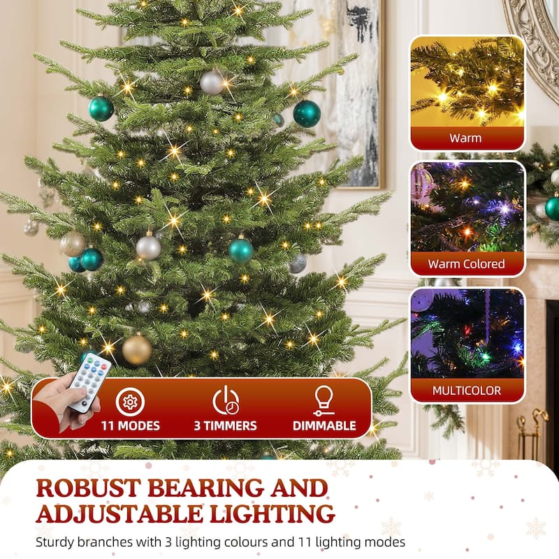 7.5ft Pre-Lit Flocked Artificial Christmas Tree with Glittering Diamond Accents & Multi-Color Lights