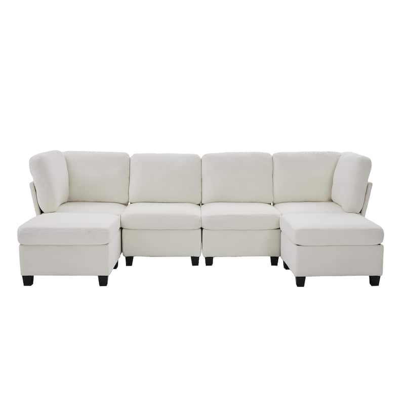 Modular Sleeper Sofa Bed U-shaped Sectional Couches with Hidden Storage Seat and Ottomans, Freely Combinable Chaise Lounge Sofa