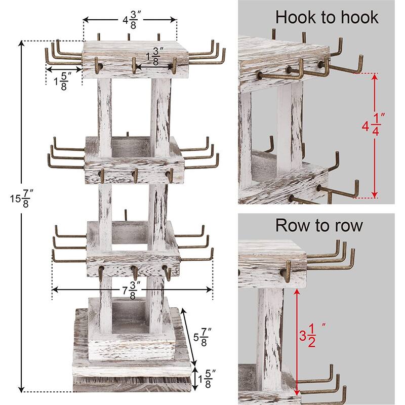 Natural Wood Rotating 36 Hooks Jewelry Tower