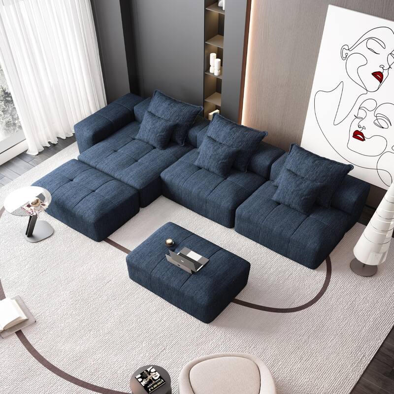 Modern Oversized Modular Sectional Sofa, Sparkling Chenille, 6 PCS DIY, No Assembly, Blue