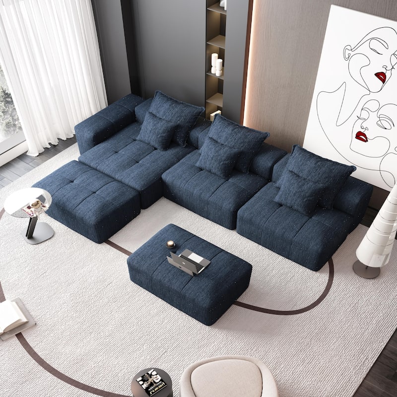 Modern Oversized Modular Sectional Sofa,Sparkling Chenille Fabric Soft Cushion Sofa with 6 Pillows