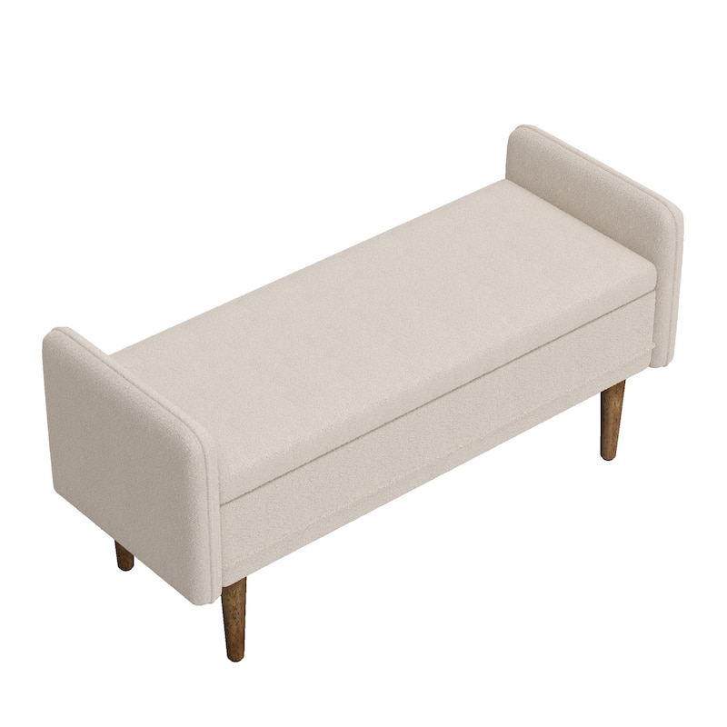 Beige 16.75" Upholstered Stool with Storage