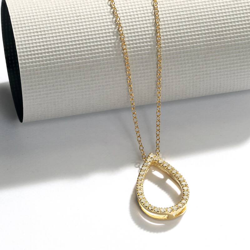 1/6ct - 1ct TDW 14K Gold Open Pear Diamond Pendant Necklace for Women