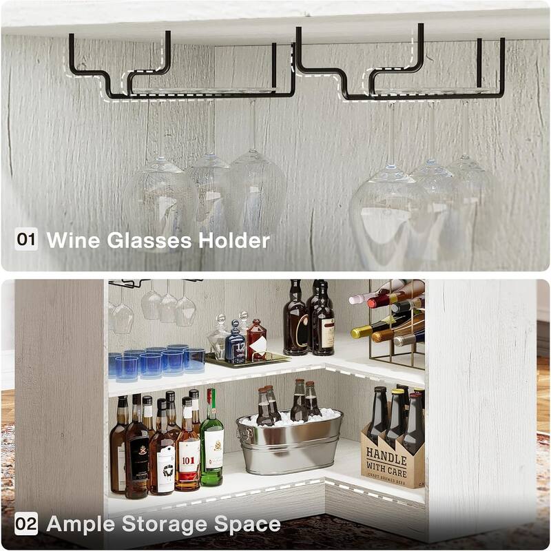 L Shaped Home Bar Cabinet Table with Stemware Racks, 4-Tier Corner Bar Unit Liquor Wine Bar Table