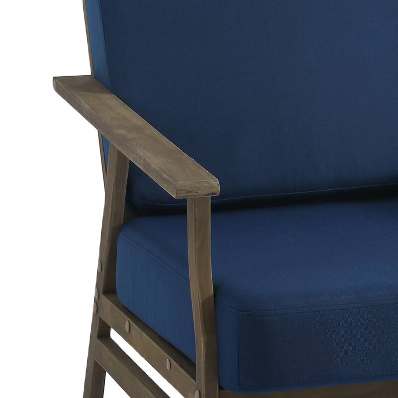 Modern Wood Cushioned Outdoor Patio Sofa Loveseat with Coffee Table