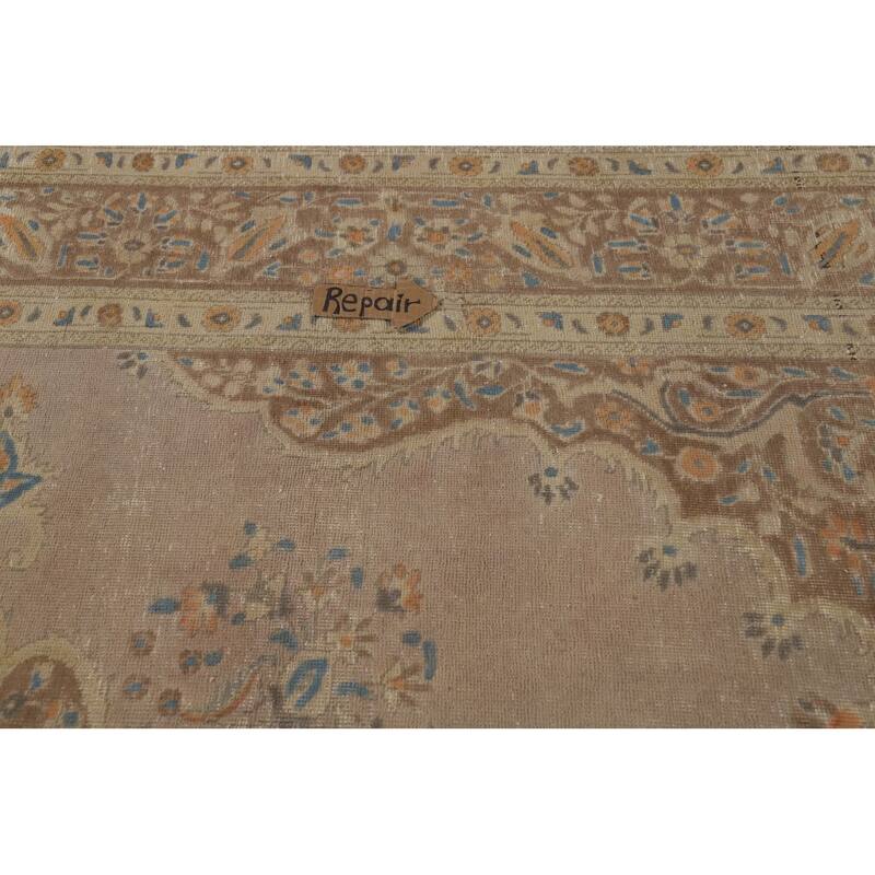Brown Medallion Tabriz Persian Area Rug Handmade Floral Wool Carpet - 9'7"x 12'3"