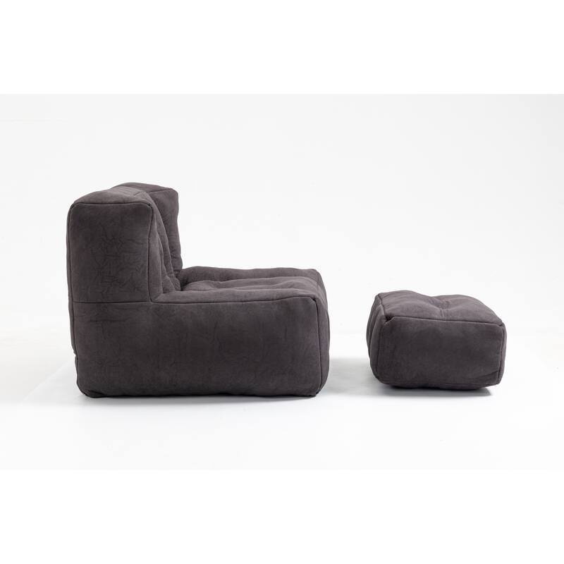 Fluffy Bean Bag Chair Lazy Bean Bag Sofa Chair for Adults and Children, Lounge Chairs with Memory Foam and Ottoman, Black
