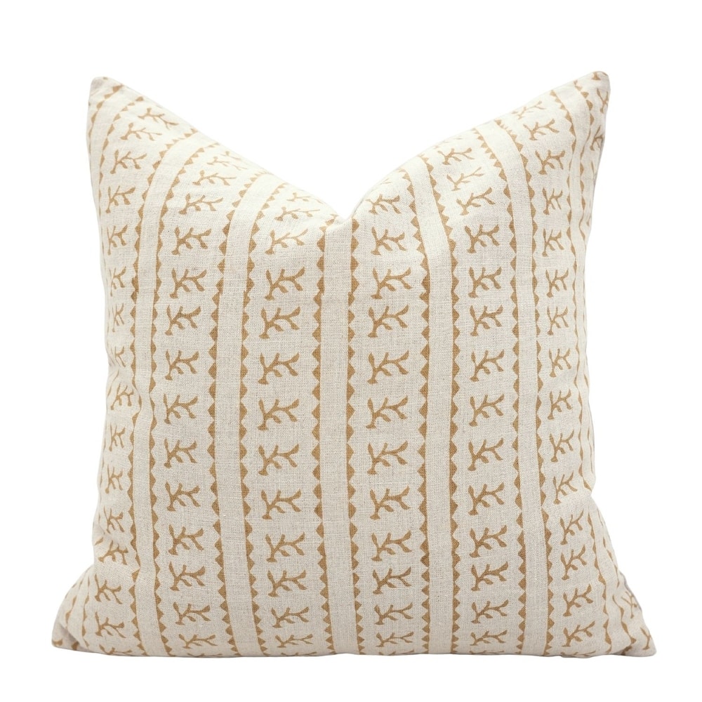 Fabdivine Handmade Block Print Floral Pillow Cover, Soft Pure Linen for Sofa, Alpana