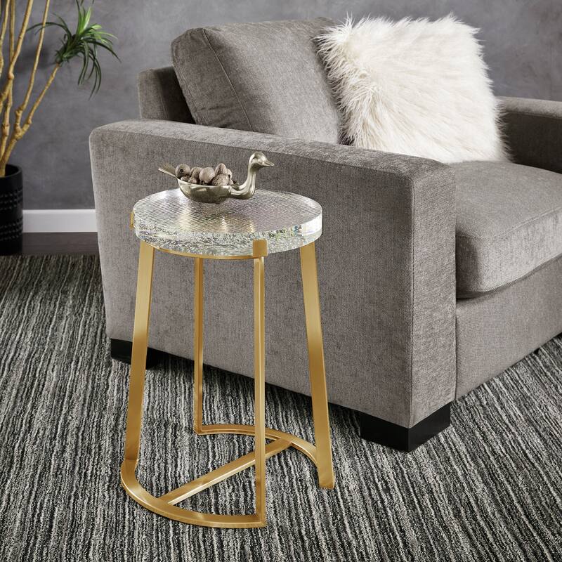 Vardo Stainless Steel Cast Glass Top Table by iNSPIRE Q Modern - Round End Table - Brass Finish