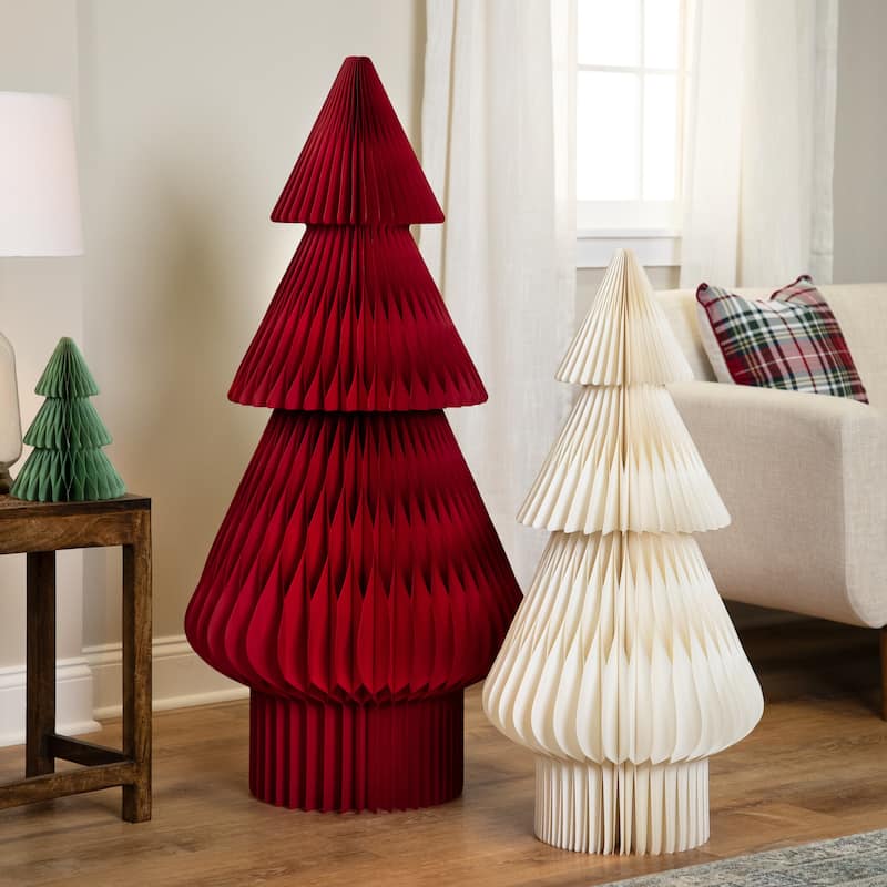 Tall Foldable Accordion Honeycomb Paper Christmas Tree - 4' - Red