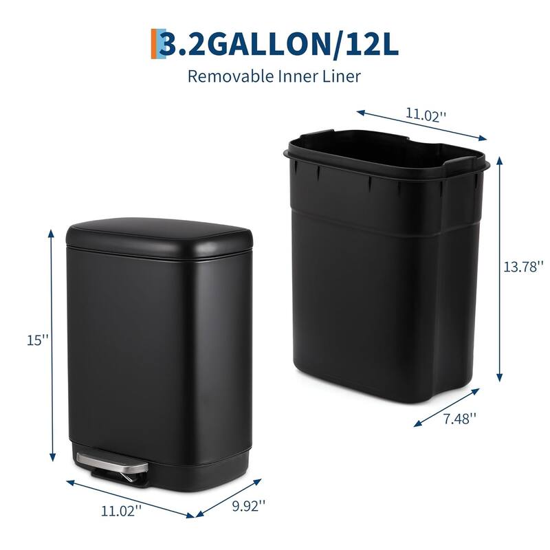 3.2 Gallon Stainless Steel Kitchen Trash Can with 12 Liter for Kitchen