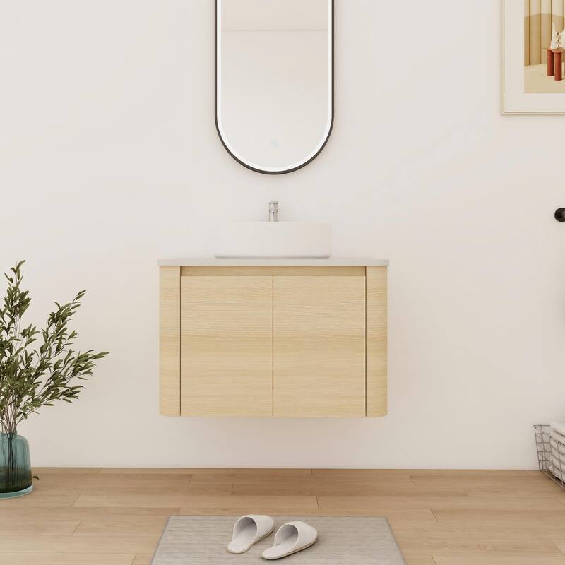 Bathroom Vanity With Sink In 24/30 Inch, Floating Bathroom Vanity With Soft Close Door - 29.5''W×18.6''D×24.4''H - White Oak-Glossy White Sink