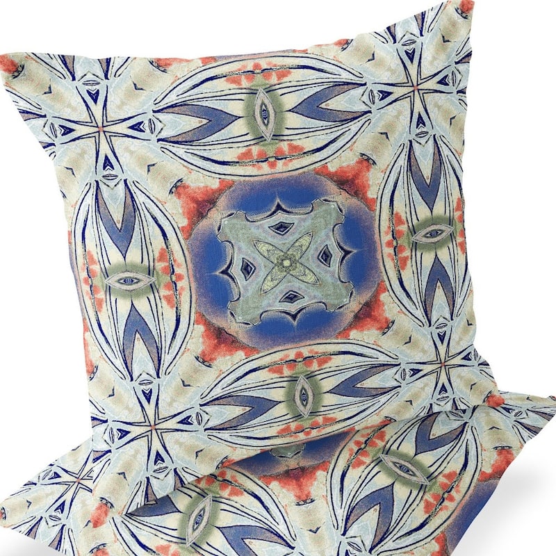 HomeRoots Set of Two 16" X 16" Blue and Pink Blown Seam Floral Indoor Outdoor Throw Pillow - 16.00' X '16.00' X '5.00
