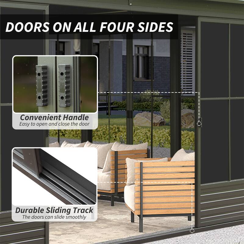 GDFStudio - Terry Four-Season Aluminum Sunroom Gazebo with Sliding Doors, Steel Roof, and Screen Panels for Patio