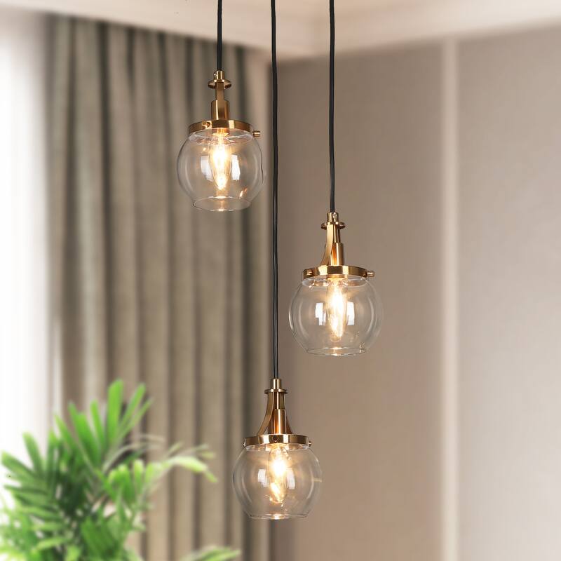 Beta Modern 3-Light Gold Black Orb Glass Cluster Pendant Light for Kitchen Island