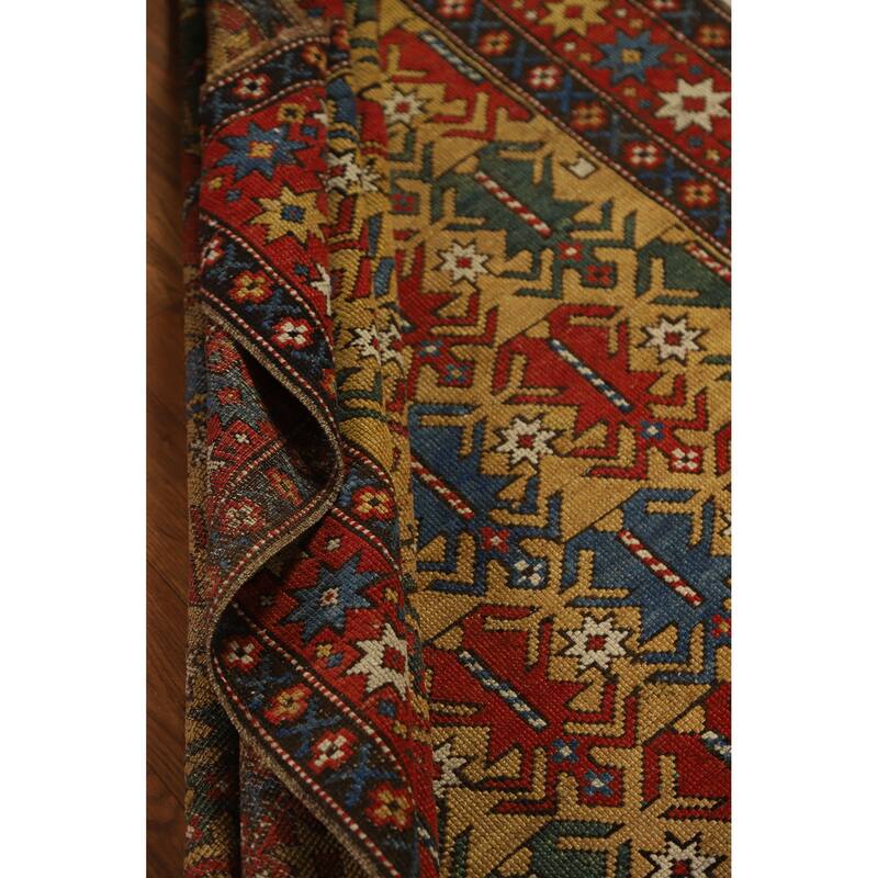 Hand Knotted Oriental 100% Wool Carpet Traditional All-Over Yellow & Gold Kazak Area Rug - 5' 1'' X 3' 11''