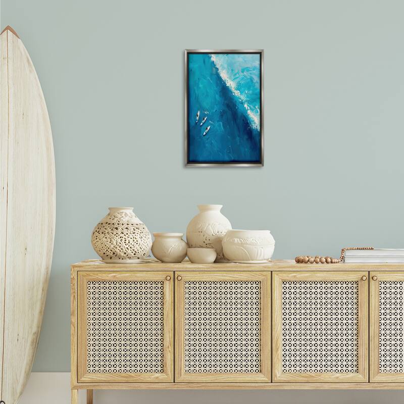 Stupell Surfers & Wave Aerial View Framed Floater Canvas Wall Art Design By LSR Design Studio