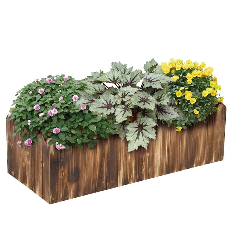 Natural Fir Wood Rectangular Planter Box with Drainage Holes 39.5 Inch Raised Garden Bed for Vegetables Herbs Flowers