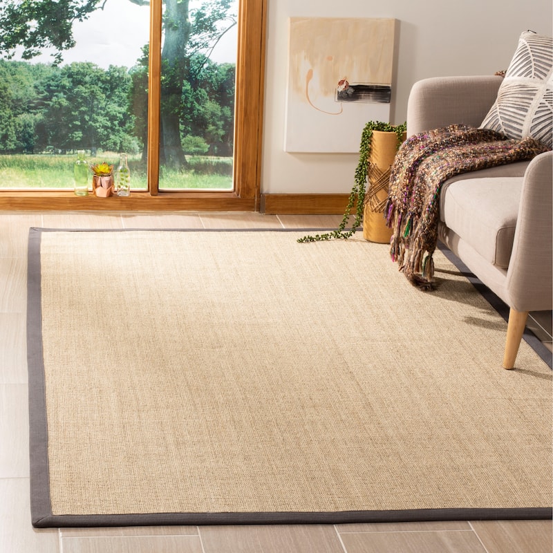 SAFAVIEH Natural Fiber Alleen Casual Border Sisal Rug - 4' x 6' - Natural/Dark Grey