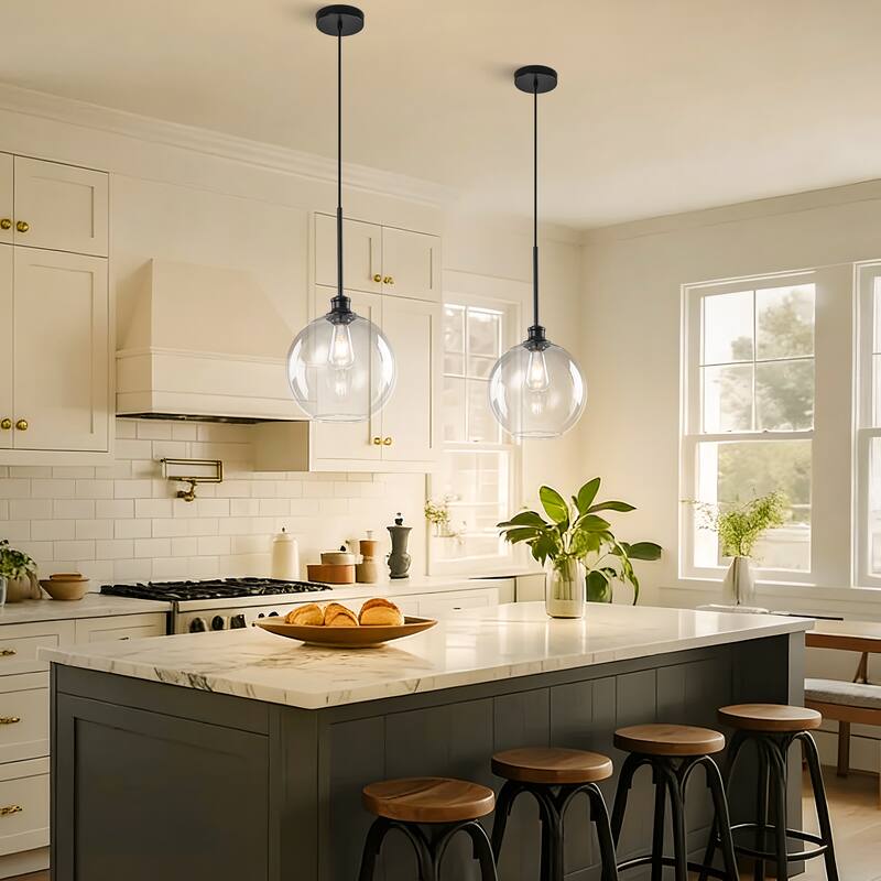 Starsky 1-Light 9.84in. Modern Globe Single Clear Glass Pendant Light - Black